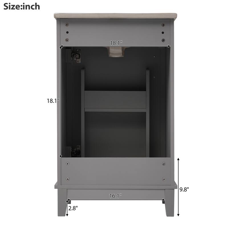 20" Modern Small Bathroom Vanity Cabinet With Ceramic Basin - 20"*15.5"*33.3", Ample Storage, 1 Soft-Close Door