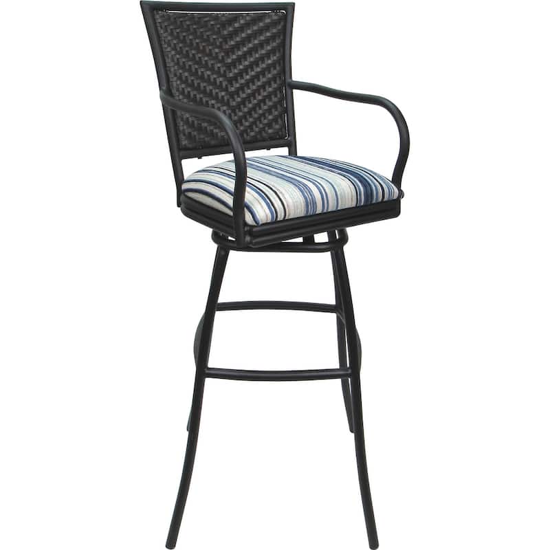 Outdoor Indoor Bar Stool Counter, Extra Tall - Erin with Arms - Driftwood Blues - Gray - Counter Height