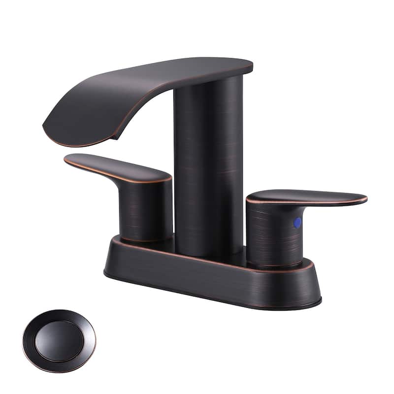 WOWOW 4 in. Centerset Double Handle Waterfall Bathroom Sink Faucet - Oil Rubbed Bronze