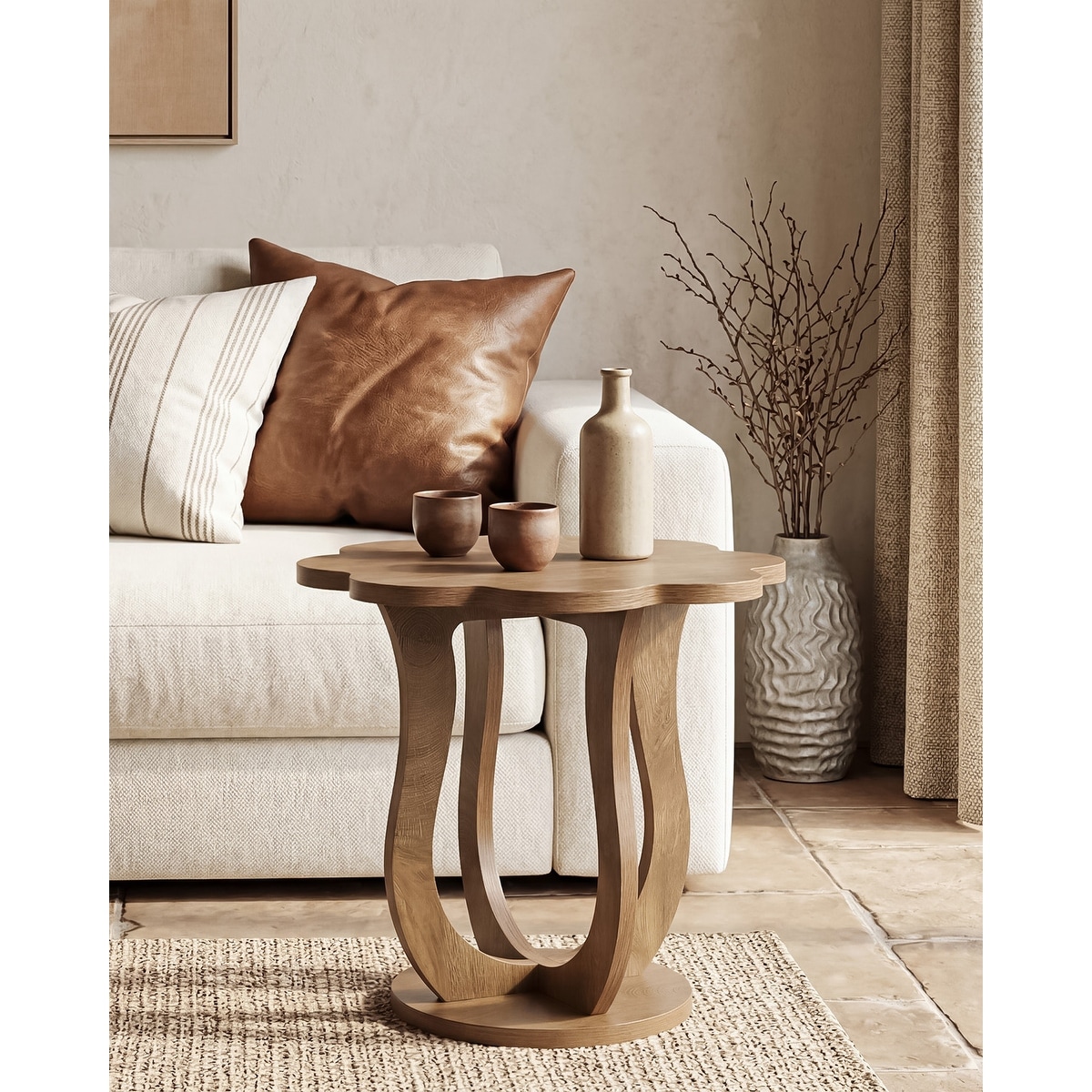 Modern Small Side Table, 25.6" Flower-Shaped Drink Table