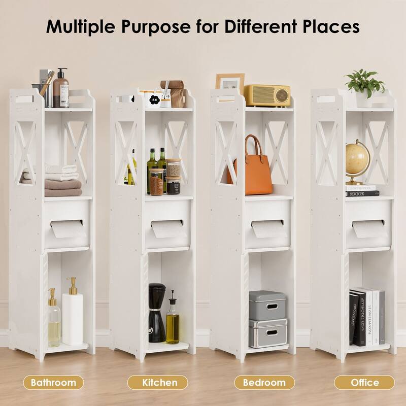VECELO White Small Bathroom Storage Cabinet Toilet Paper Storage for Half Bathroom Narrow Toilet Paper Cabinet