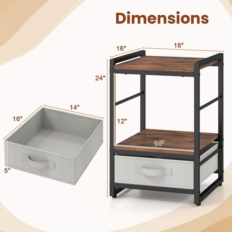 Gymax Nightstand Industrial Bedside Table w/ Open Storage Shelf &