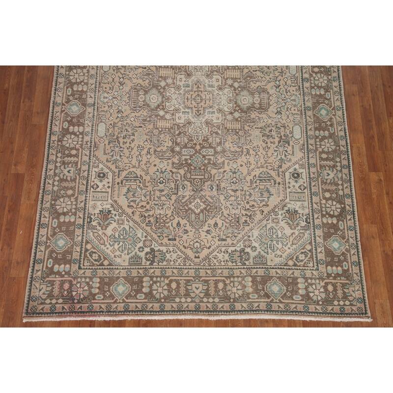 Hand Knotted Oriental 100% Wool Carpet Traditional Medallion Peach Tabriz Area Rug - 9' 9'' X 6' 5''