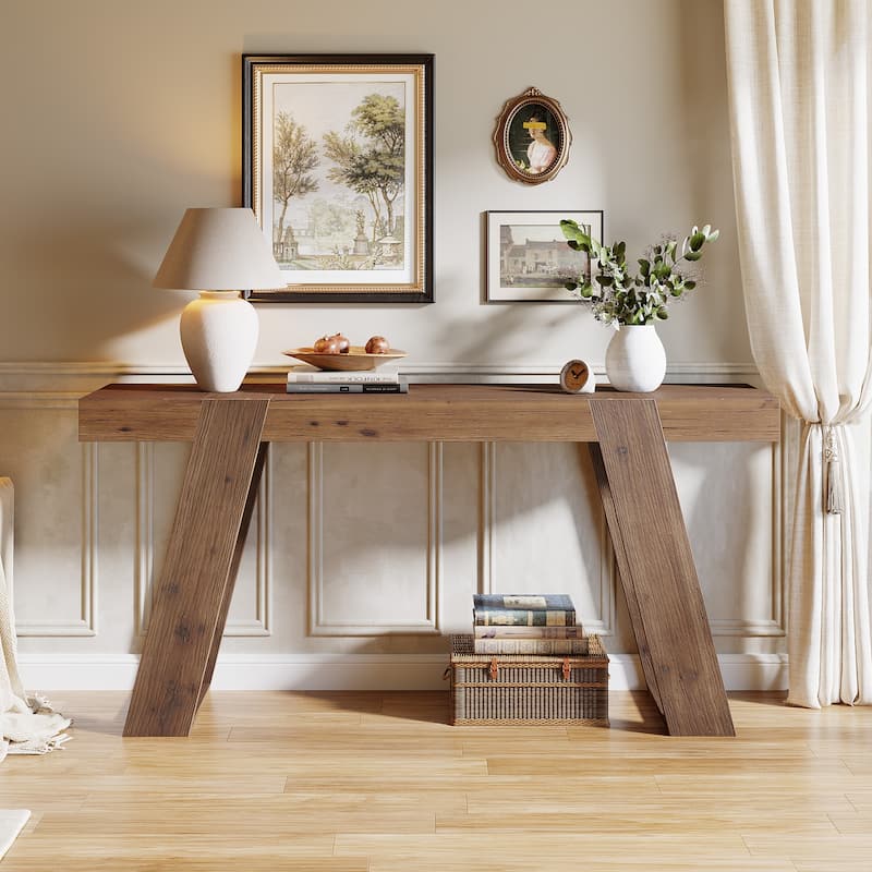 Solid Wood Console Table, 63" Narrow Sofa Table Behind Couch