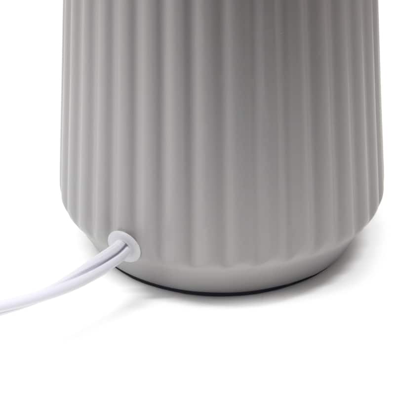 Textured Ceramic Table Lamp with Fabric Drum Shade Modern Faceted Base Compact Accent Lighting Multiple Colors