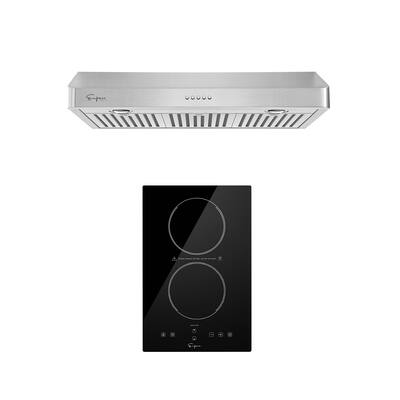 2 Piece Kitchen Appliances Packages Including Portable 2 Heating Elments Induction Cooktop and 30" Under Cabinet Range Hood