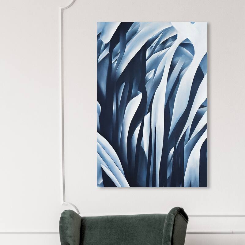 Wynwood Studio Abstract Azule Fern Near Blue and Dark Blue Tropical Wall Art Canvas Print - 45 x 30