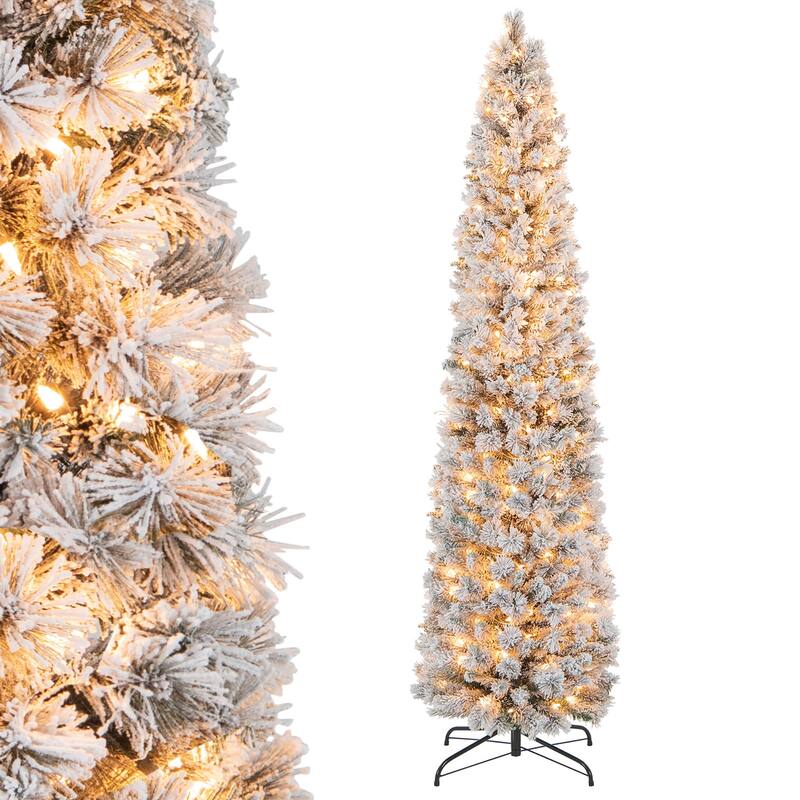 Gymax 4.5/6/7 FT Pre-Lit Artificial Christmas Tree Slim Pencil Xmas