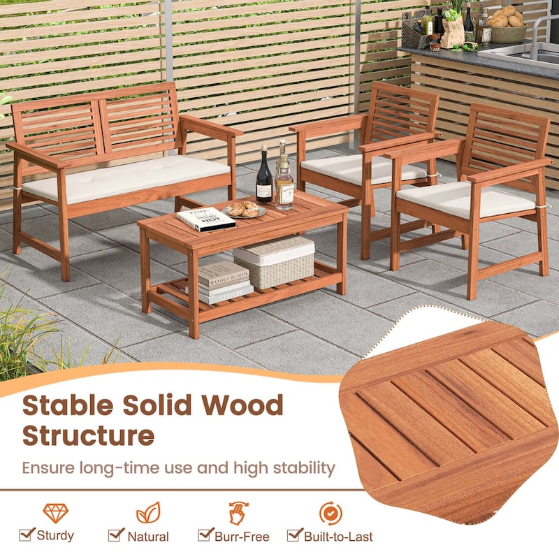 Costway 4 PCS Patio Conversation Set with Soft Seat Cushions 2-Tier - See Details