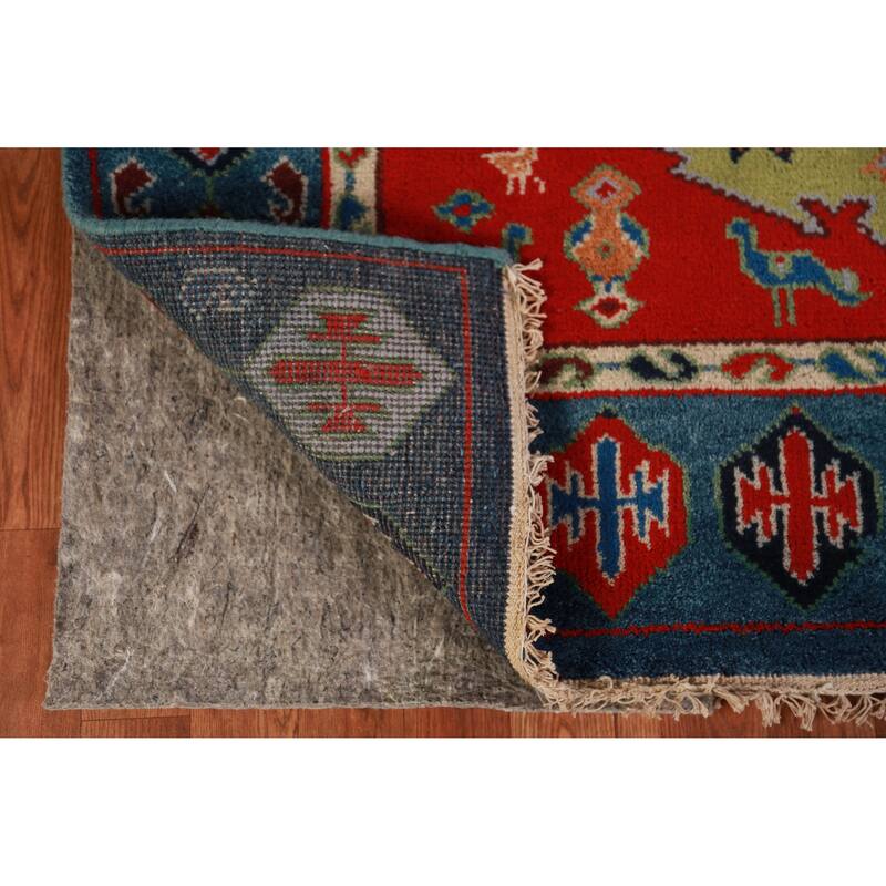Animals Green Kazak Oriental Area Rug Handmade Wool Carpet - 4'10" x 7'7"