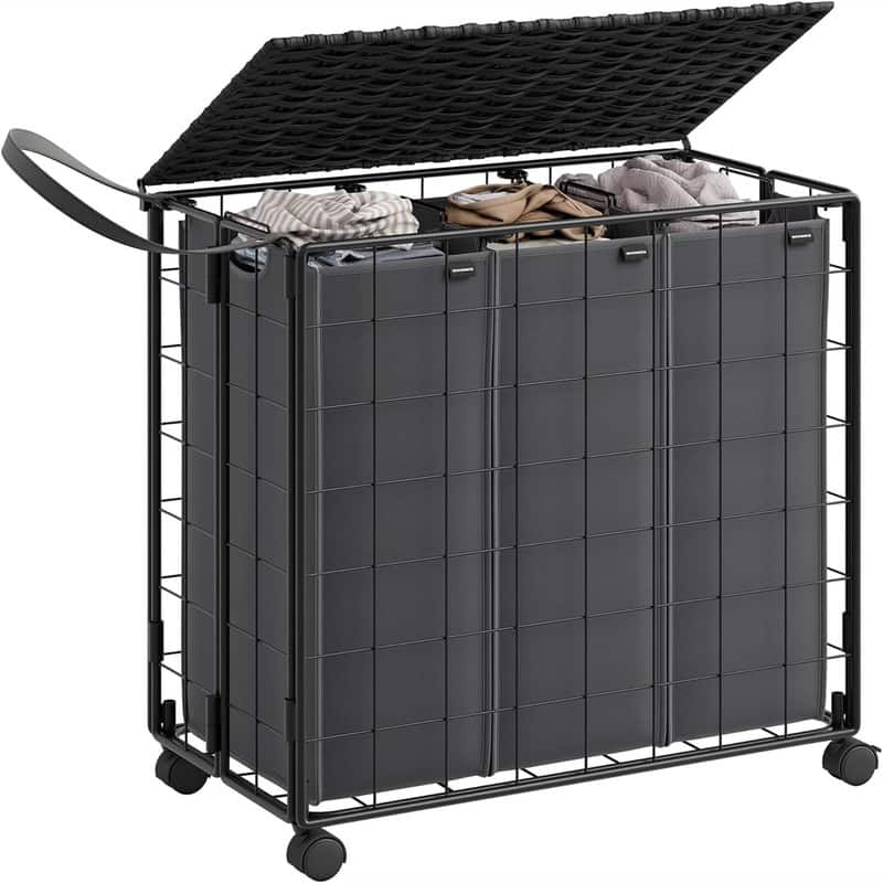130L Laundry Basket with Lid - 26"L x 13"W x 25.6"H - Ink Black + Slate Gray