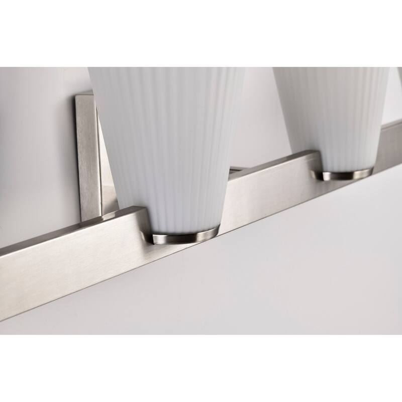 Royale 4 Light Vanity Brushed Nickel Finish Ribbed White Glass - Brushed Nickel