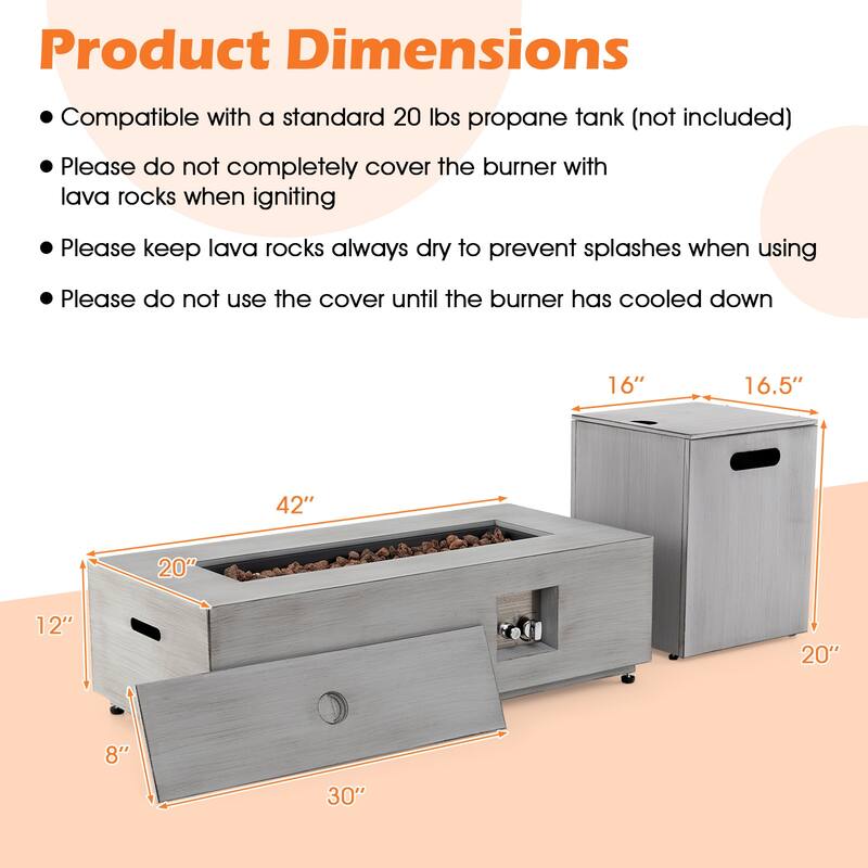 42 Inch 50 000 BTU Outdoor Rectangular Fire Table with Tank Holder - Multi