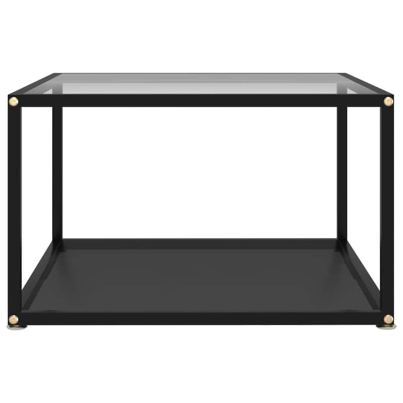 vidaXL Coffee Table Transparent and Black 23.6"x23.6"x13.8" Tempered Glass - 23.6" x 23.6" x 13.8"