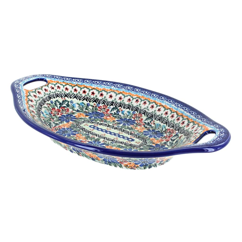 Blue Rose Polish Pottery 110 Vena Bread Tray with Handles