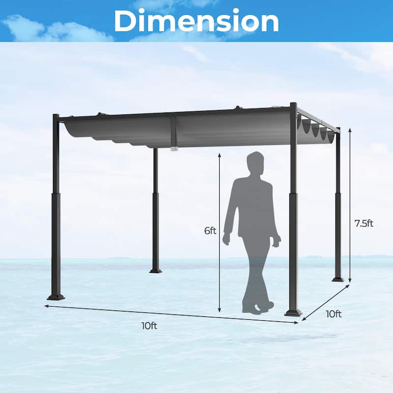 Costway 10' x 10' Outdoor Pergola with Retractable Canopy Heavy-Duty - See Details