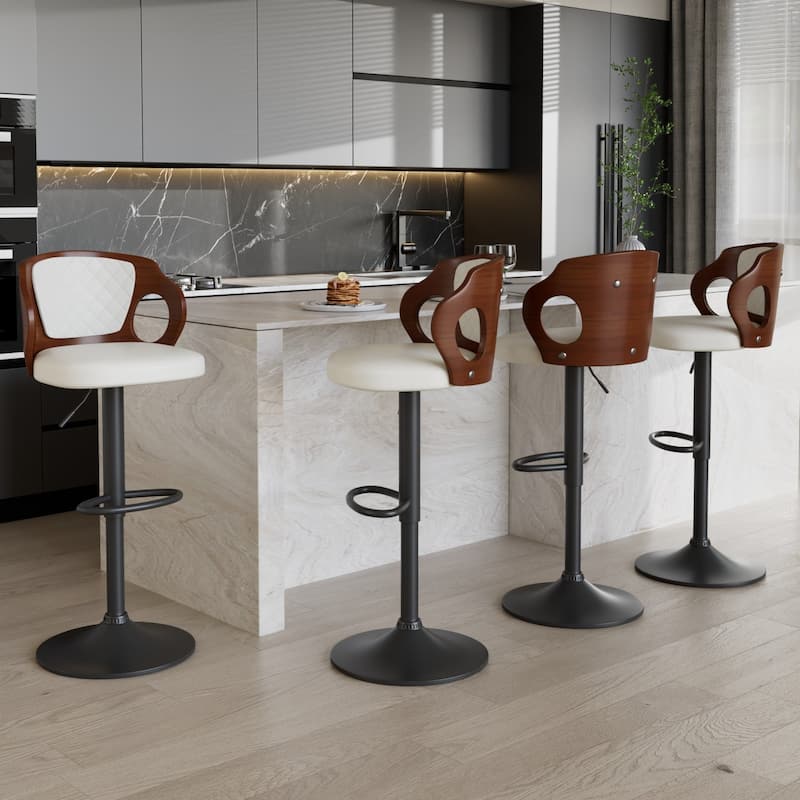 Swivel Bar Stools Set Kitchen Island Counter Height Bar Chairs Faux Leather Upholstered Armless Counter Stools - Set of 4 - White