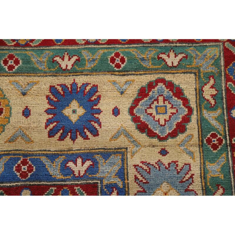 Hand Knotted Oriental 100% Wool Carpet Traditional Geometric Navy Blue & Blues Kazak Area Rug - 9' 6'' X 6' 8''
