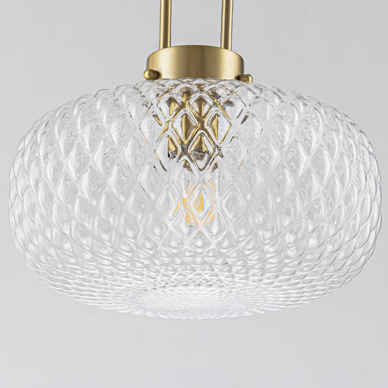 1-Light Gold Diamond Textured Glass Pendant Light - 11.81"