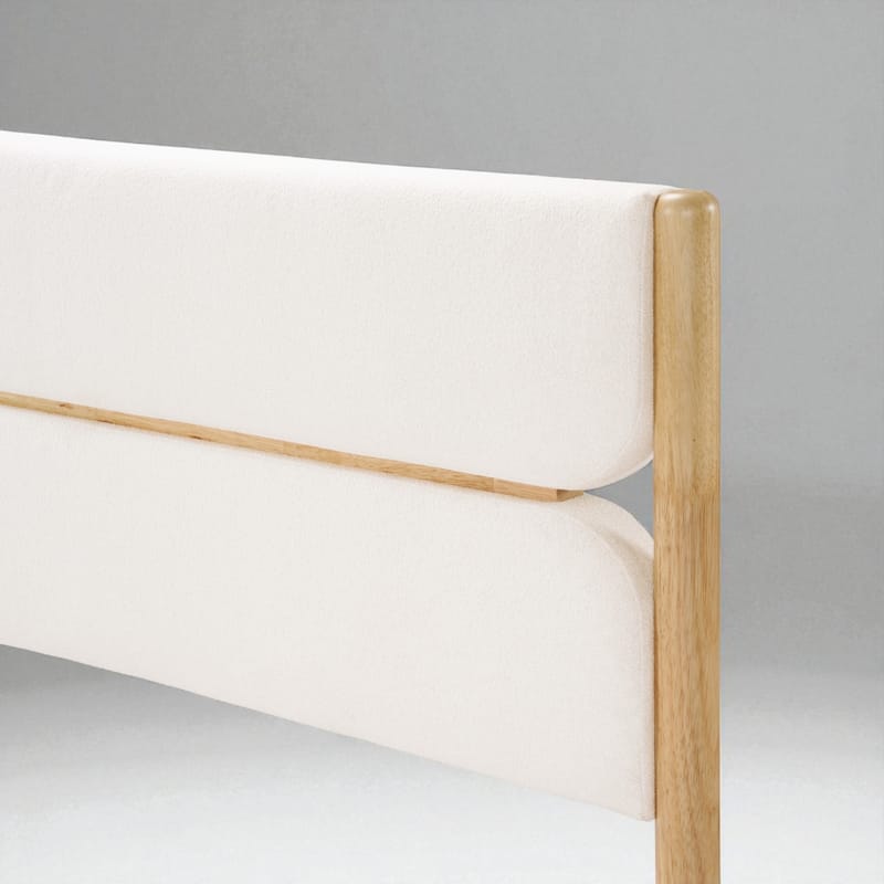 Queen/King Solid Wood Bed Frame with Fleece Upholstered Headboard and Tapered Legs, No Box Spring Needed