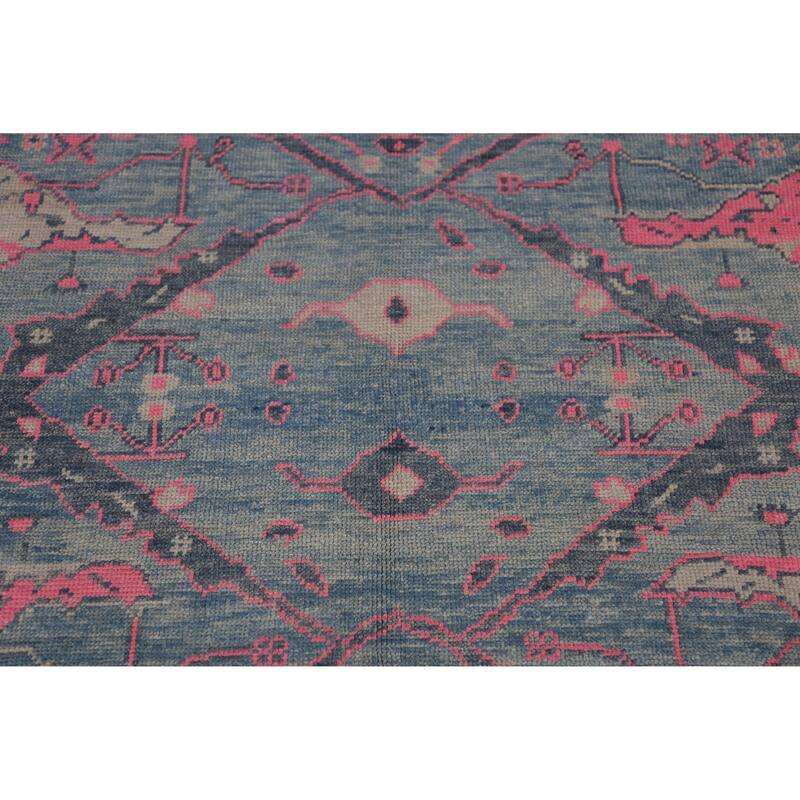 Hand Knotted Oriental 100% Wool Carpet Transitional All-Over Navy Blue & Blues Oushak Area Rug - 10' 3'' X 7' 9''