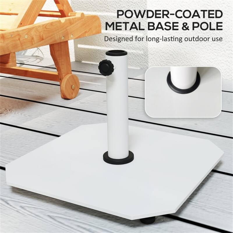 White Metal Umbrella Base for Outdoor Patio Garden Deck Pool Stands Up to 8.2 Foot Umbrellas - 19.5" L x 19.5" W x 13.4" H