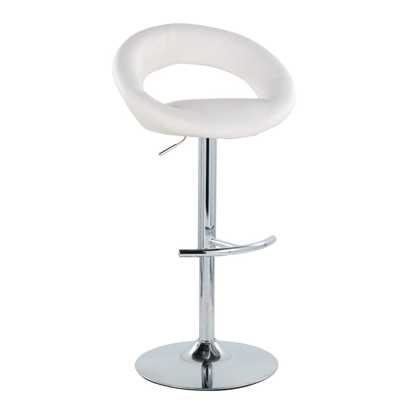 Silver Orchid Poppy Adjustable Bar Stool with Rounded T Footrest (Set of 2) - White Faux Leather/Chrome Metal