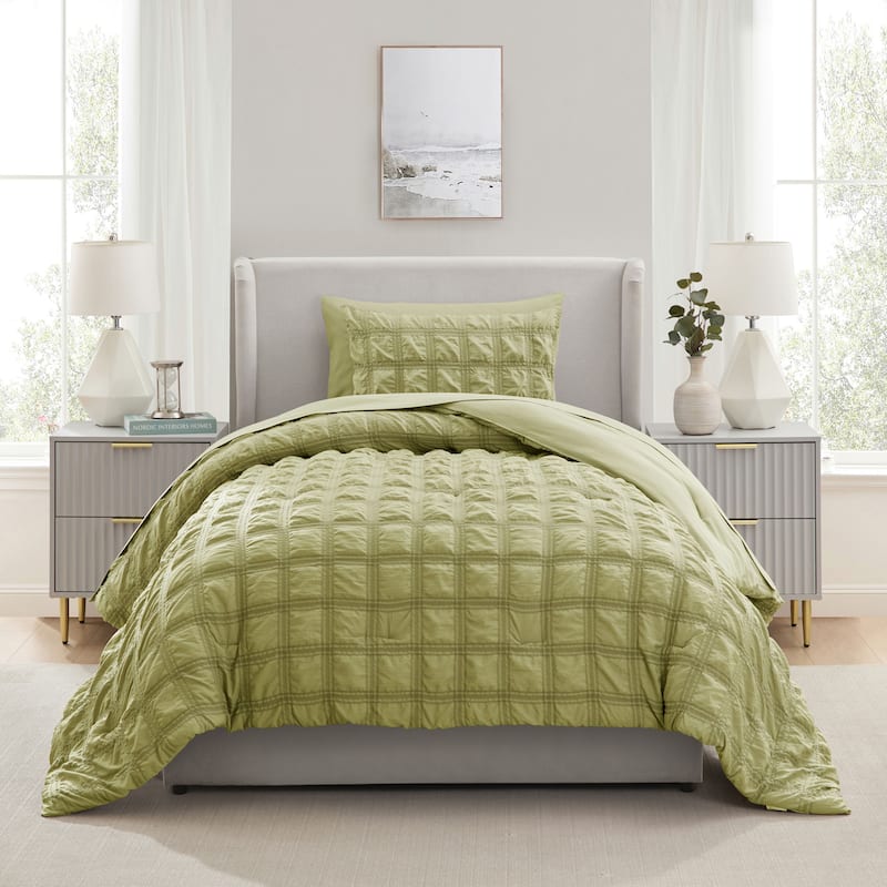 Empyrean Modern Comforter Seer Sucker - Olive Green - Twin