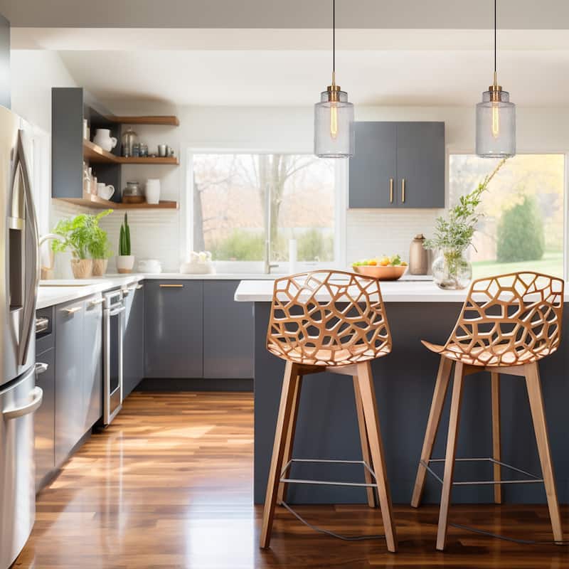 Modern Classic 1-Light Black Gold Large Grey High-Clarity Aqua-Patterned Glass Kitchen Island Pendant Light for Dining Room