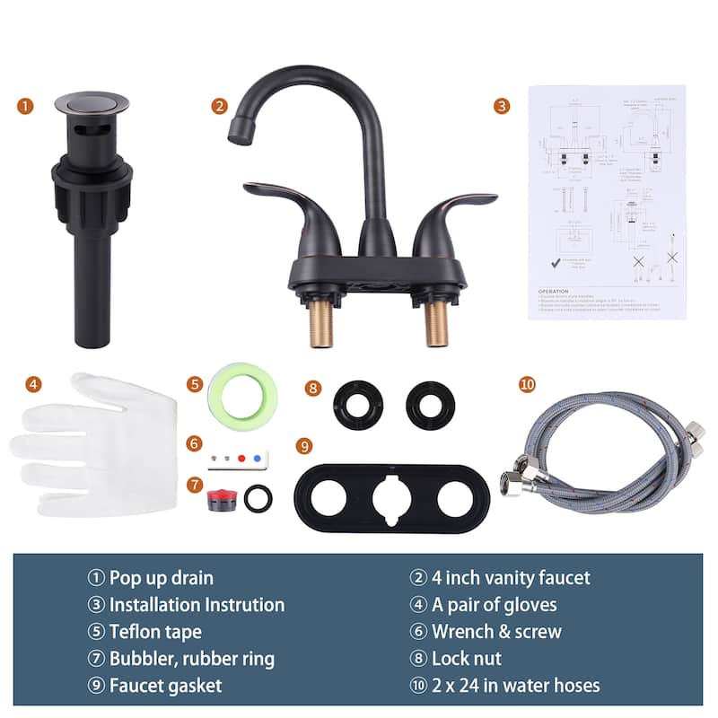 WOWOW 4 in. Centerset Double Handle High Arc Bathroom Faucet