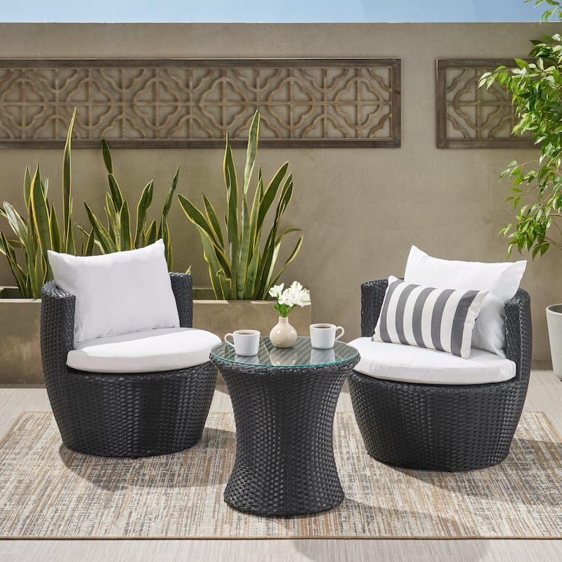 Kono 3-piece Wicker Chat Set by Christopher Knight Home - Black/White