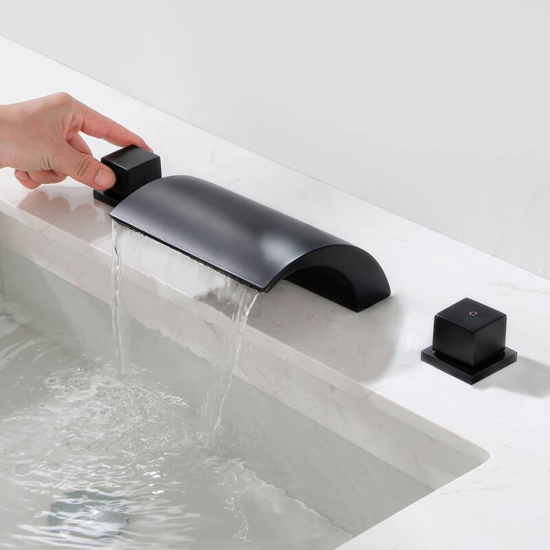 Widespread Bathroom Sink Faucet Waterfall 3 Holes Bathroom Faucet Double Handle 8 Inch Basin Vanity Faucets Deck Mounted Taps