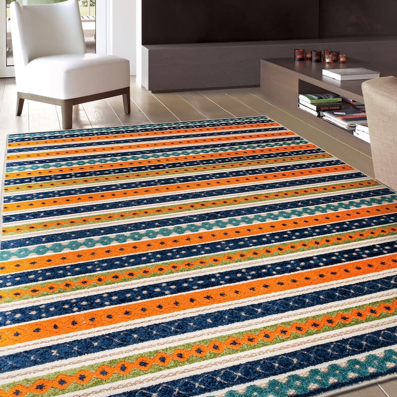 World Rug Gallery Contemporary Geometric Stripe Indoor/Outdoor Area Rug