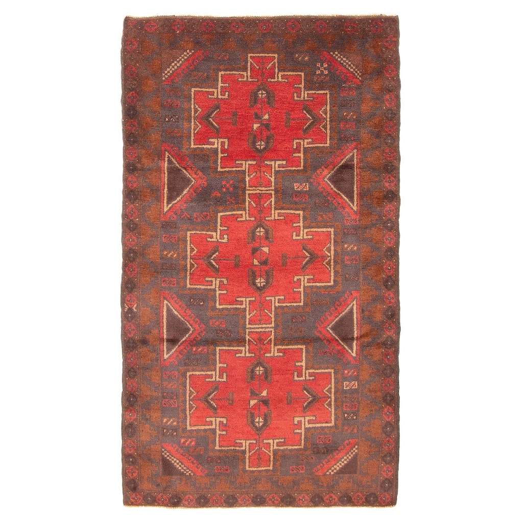 ECARPETGALLERY Hand-knotted Baluch Red Wool Rug - 3'5 x 6'0