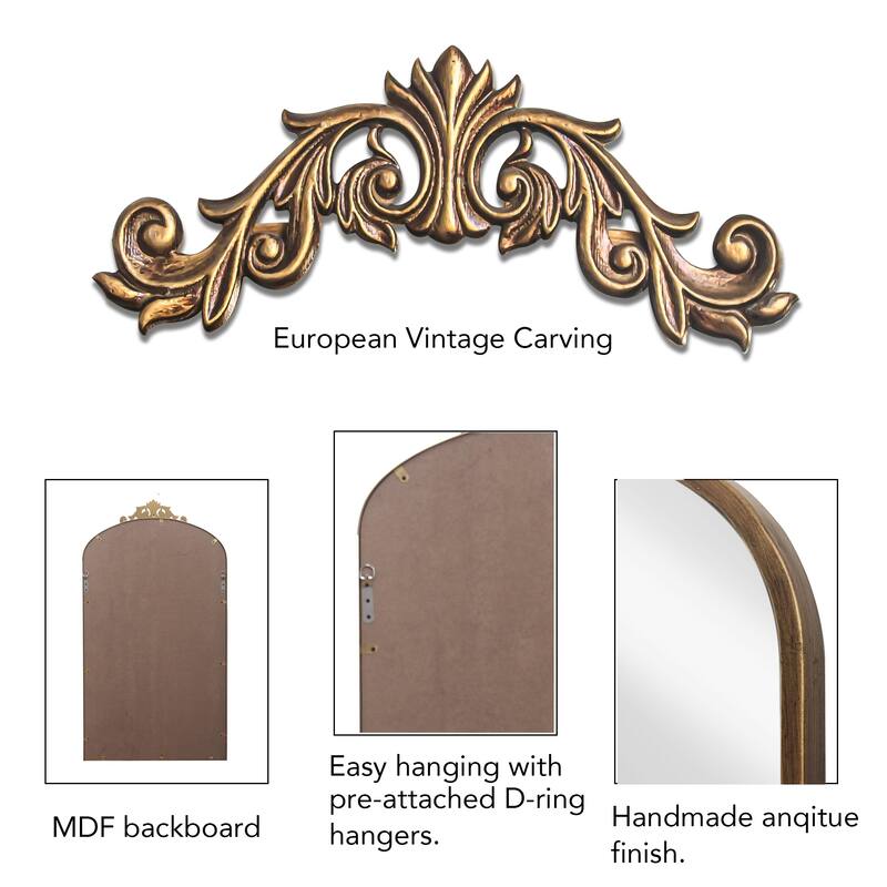 Classic Antique Arched Mirror Hanging or Leaning Against Wall
