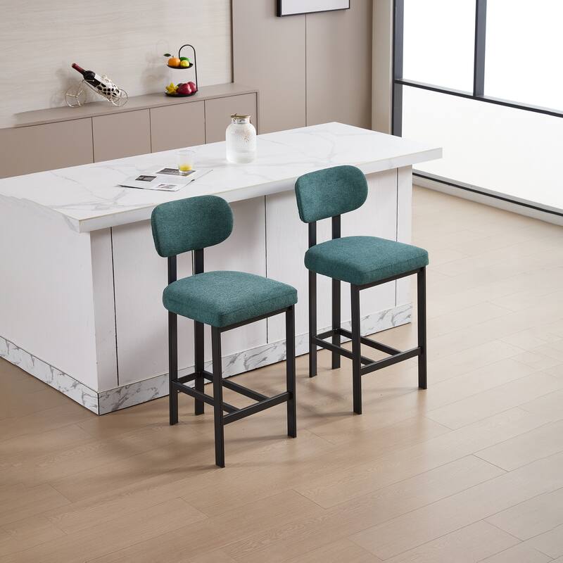 Bar Stools Set of 2, 26 inch Upholstered Fabric Counter Height Barstools, Kitchen Island Chairs with Black Metal Legs