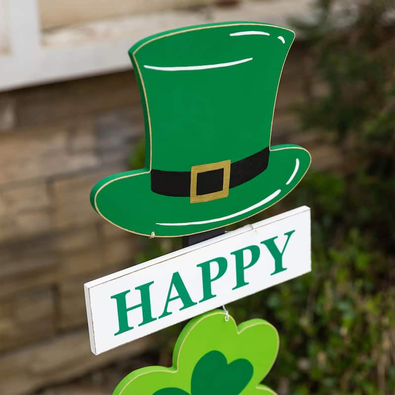 Glitzhome 42"H Lighted St. Patrick's Wooden Shamrocks Porch Decor with Timer