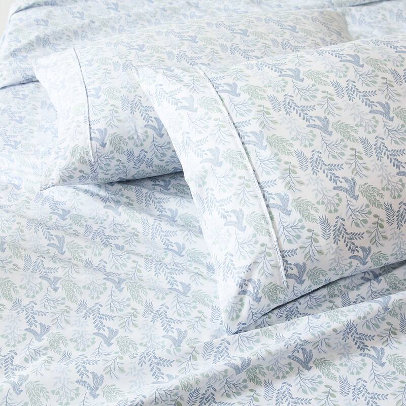 Lush Decor Botanical Leaf and Floral Blue Sheet Set