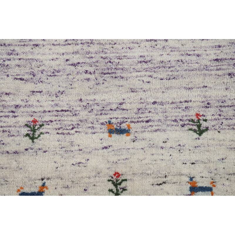 Purple Tribal Gabbeh Indian Runner Rug Hand-Knotted Wool Carpet - 2'4" x 9'6"