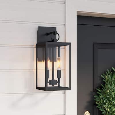 Nathan James Ferris Outdoor Black Wall Sconce Light Fixture with Iron Frame and Glass