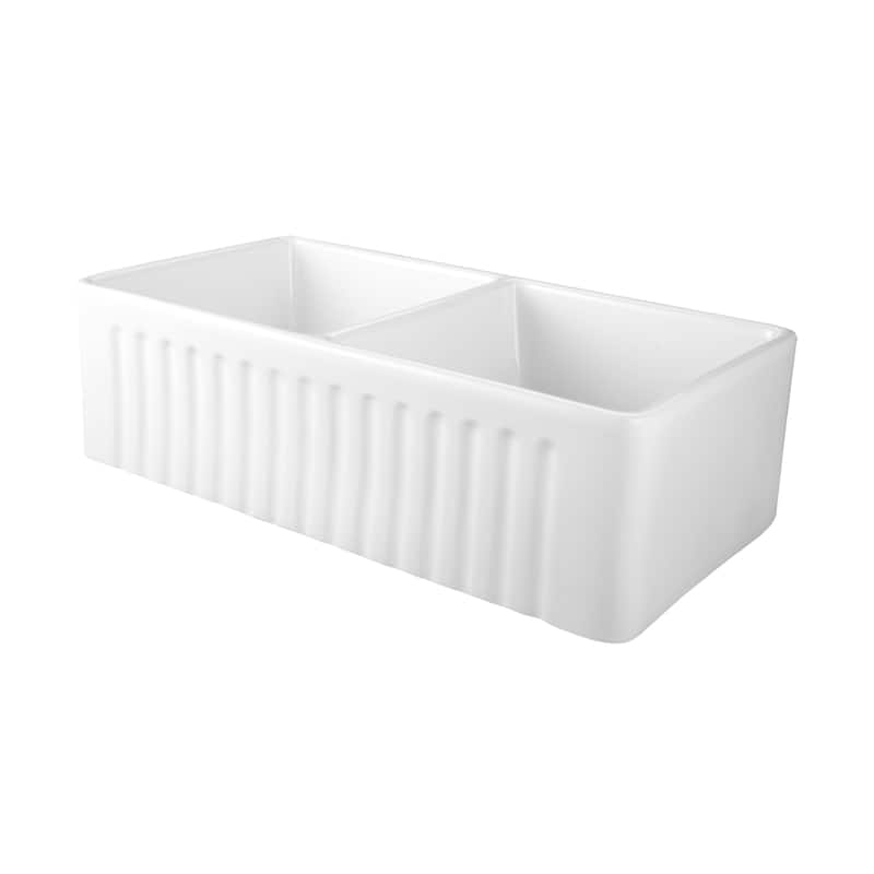 CB HOME 30"/33" Modern Farmhouse 50/50 Kitchen Sink, Ceramic Double Bowl Black/White Farmhouse Sink with Apron Front - 33'' - White