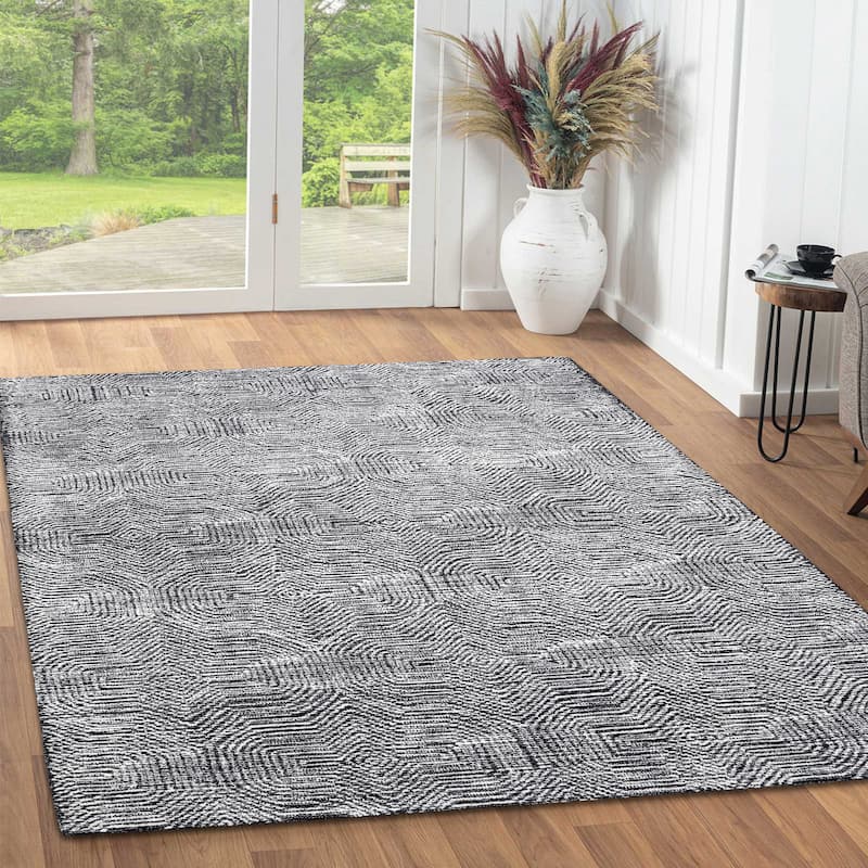 George Towne Living Melissa Luxury Handmade Abstract Wool Area Rug - 8'x10' - Charcoal/Cream