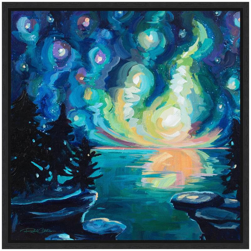 Kate and Laurel Sylvie Starry Sky in Teal Framed Canvas by Rachel Christopoulos