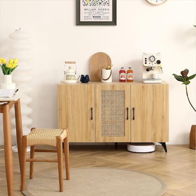 Three-Door Cabinet with Natural Rattan Mesh