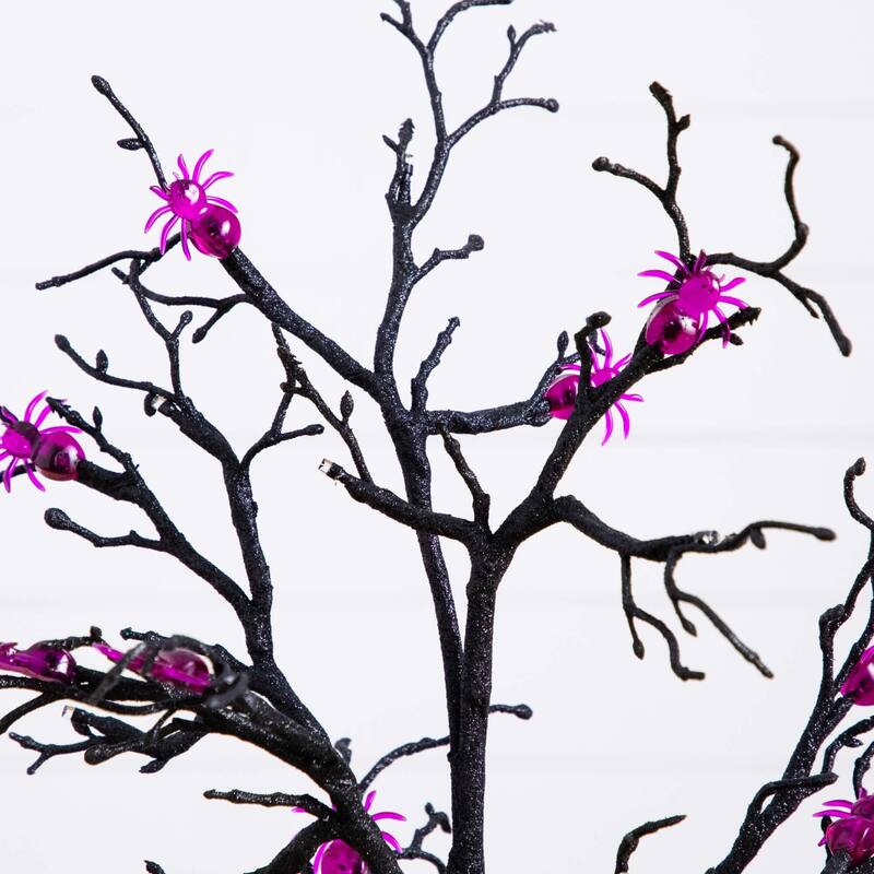 Pre-Lit Spider Artificial Halloween Twig Tree - 3' - Purple LED Lights