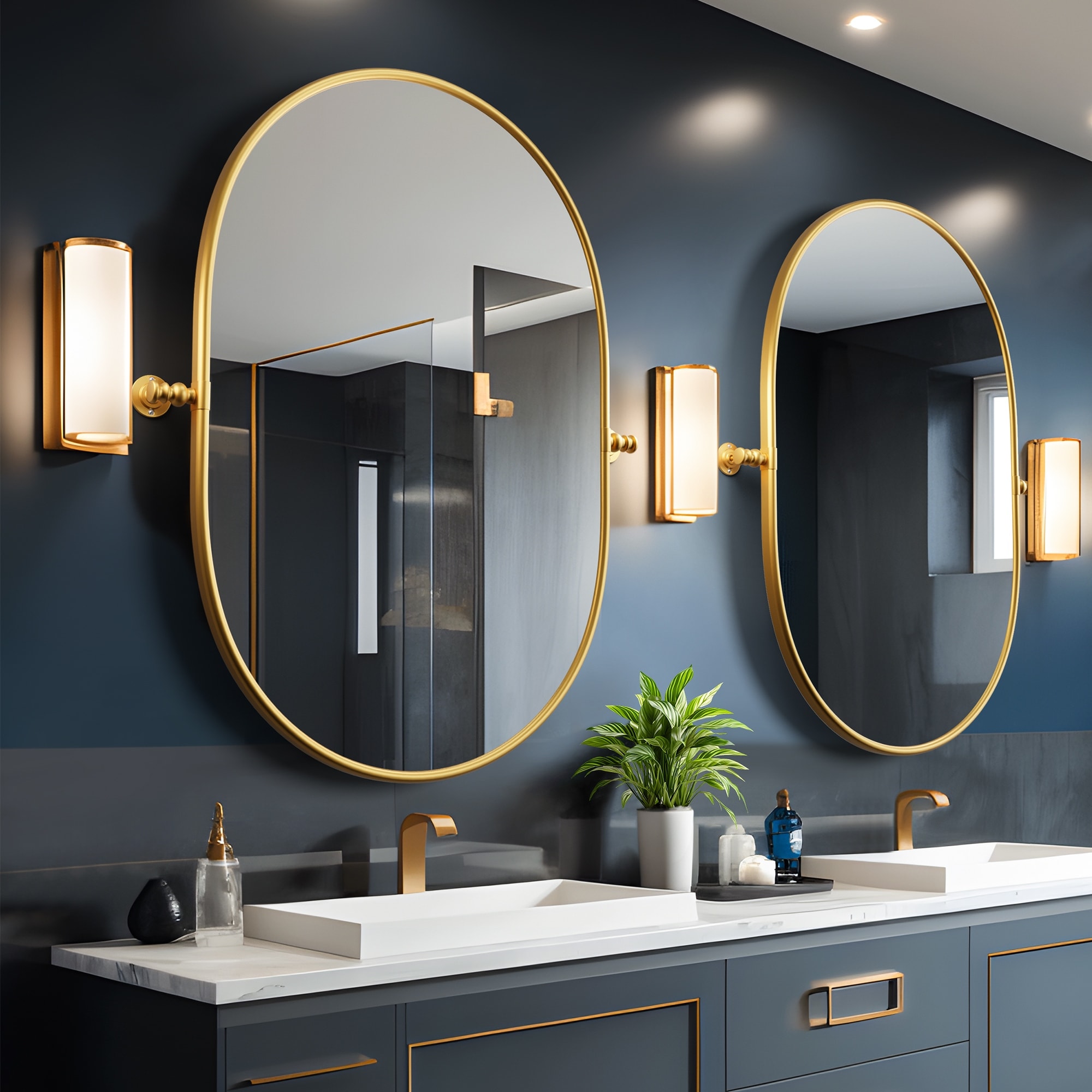 Iron Frame Arc-shaped Wall Mirror Accent Mirror(Set Of 2) - 32*23