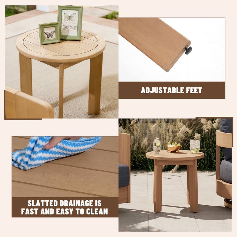 Outdoor 3-Piece Swivel Chair Conversation Set and Coffee Table in Eucalyptus Wood