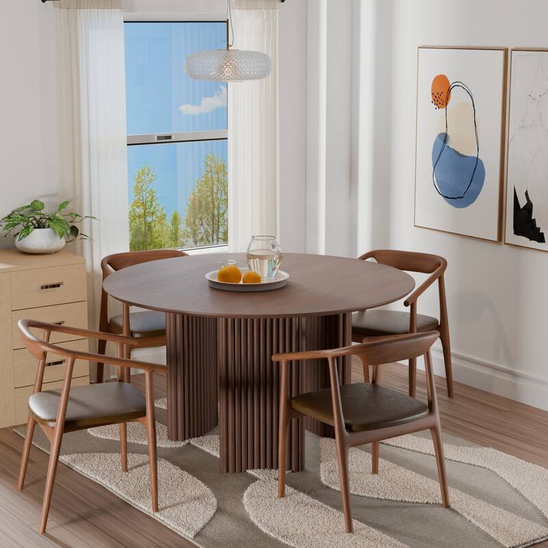 Dovelina 52" Round Dining Table with Artistic Fluted Base for Family