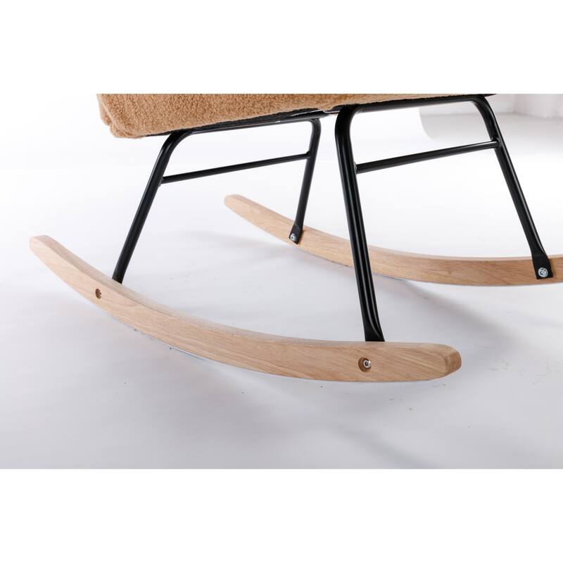 Fabric Rocking Glider Nursery Chair Teddy Cushioned Rocking Chair Armrest Rocking Chair with Rocking Legs Khaki