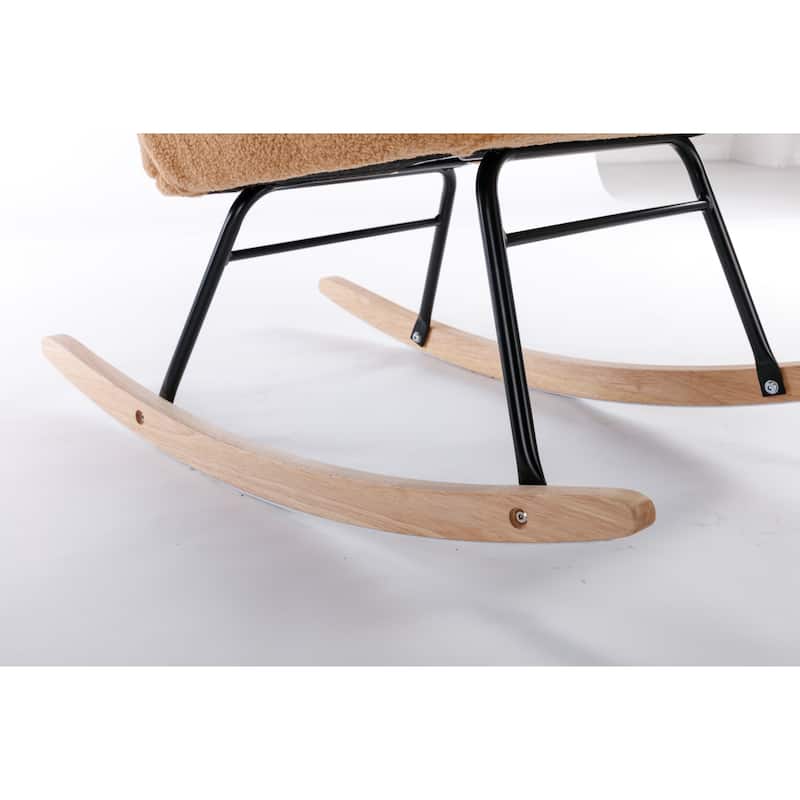 Khaki Teddy Modern 31.5" High Back Upholstered Buttons Tufted Rocking Chair with Solid Wood Legs and Black Paint Metal Base